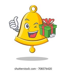 With gift school bell character cartoon