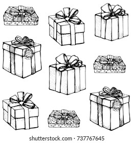 gift , seamless pattern , black and white , freehand drawing