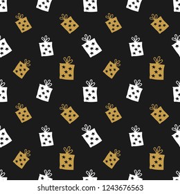 Gift Seamless Pattern, hand drawn gift boxes doodles background, Vector Illustration.