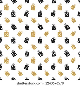 Gift Seamless Pattern, hand drawn gift boxes doodles background, Vector Illustration.