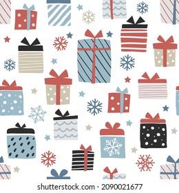Gift seamless pattern, Scandinavian style. Perfect for wrapping paper and scrapbook craft
