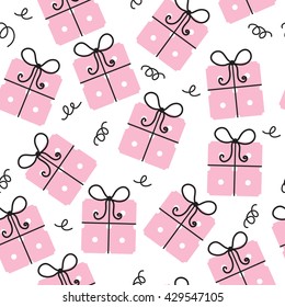 Gift seamless texture. Gifts background. Celebratory background. Vector illustration.