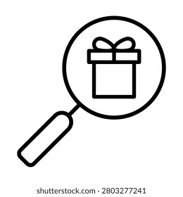 Gift search icon vector. Present finder illustration sign. Discovery symbol. Shopping gift logo or mark.