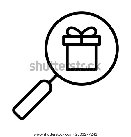 Gift search icon vector. Present finder illustration sign. Discovery symbol. Shopping gift logo or mark.