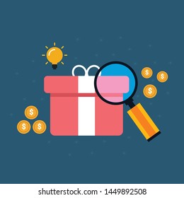 Gift search vector icon. filled flat sign for mobile concept and web design.
