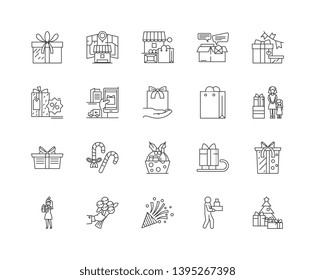 Gift services and packs line icons, signs, vector set, outline illustration concept 