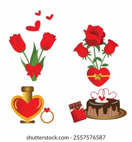 Gift set  for birthday, anniversary, wedding, valentine`s, bridal shower celebration day vector 