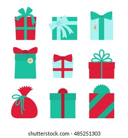 Gift set - christmas presents, anniversary celebration vector illustration boxes