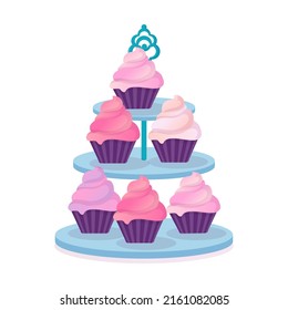 Gift set. cupcakes on a stand. Holiday sweets. Vector illustration isolated on white background.