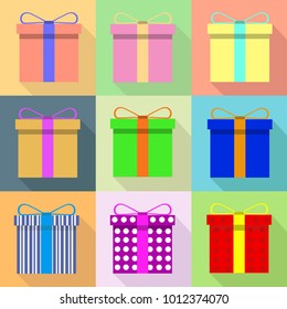 Gift, a set of gifts with shadows. Gift with ribbon and shadow. Flat design, vector illustration, vector.