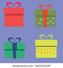 Gift set holiday collection in flat style isolated vector Vector Illustration