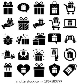 Gift set of icons, surprise, gift box logo isolated on white background