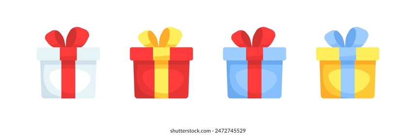 Gift Set Icons. Gift Wrapper Icons. Flat style. Vector icons.