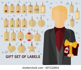 Gift set of labels concept background. Flat icons.