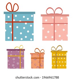 Gift set, surprise gift boxes, birthday celebration, vector icon, flat illustration
