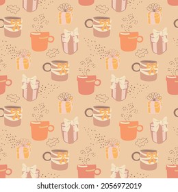 Gift set. Vector seamless pattern in doodle style for greeting cards, invitations, wrapping paper, wallpapers, backgrounds.