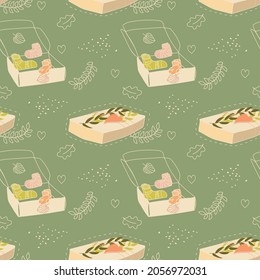 Gift set. Vector seamless pattern in doodle style for greeting cards, invitations, wrapping paper, wallpapers, backgrounds.