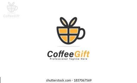 Gift shaped coffee cup logo design. You can use it for a coffee shop logo or a gift shop logo. vector