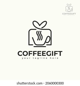 Gift shaped coffee cup logo design. You can use it for a coffee shop logo or a gift shop logo. vector