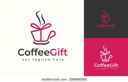 Gift shaped coffee cup logo design. You can use it for a coffee shop logo or a gift shop logo. vector