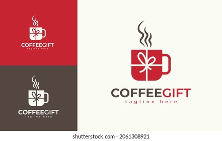 Gift shaped coffee cup logo design. You can use it for a coffee shop logo or a gift shop logo. vector