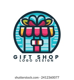 Gift shop decoration item box kids shop logo design vector template
