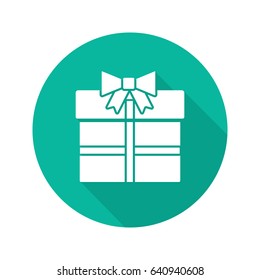 Gift shop flat design long shadow glyph icon. Holidays organization. Birthday party. Present. Vector silhouette illustration