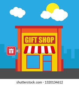 gift shop front exterior facade.flat design.gift shop building - gift shop icon. Shop icon. 