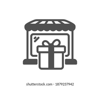 Gift shop icon. Souvenirs market sign. Retail marketplace symbol. Quality design element. Flat style gift shop icon. Editable stroke. Vector