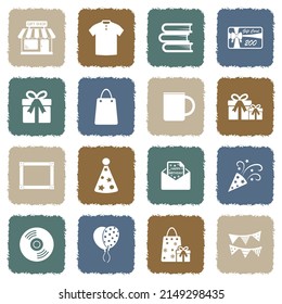 Gift Shop Icons. Grunge Color Flat Design. Vector Illustration.