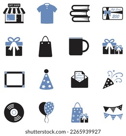 Gift Shop Icons. Two Tone Flat Design. Vector Illustration.