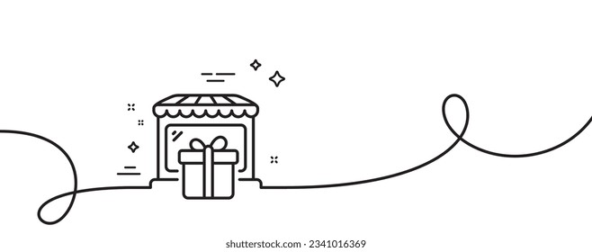 Gift shop line icon. Continuous one line with curl. Souvenirs market sign. Retail marketplace symbol. Gift shop single outline ribbon. Loop curve pattern. Vector