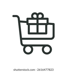 Gift shop line icon, shopping cart with gift box vector symbol with editable stroke