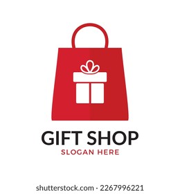 Modelo de logotipo de tienda de regalos, concepto moderno. Bolso de mano con ilustración vectorial presente.