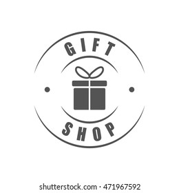 Gift shop round logo, gift box silhouette
