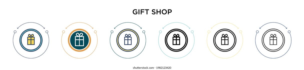 Gift shop signal icon in filled, thin line, outline and stroke style. Vector illustration of two colored and black gift shop signal vector icons designs can be used for mobile, ui, web