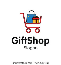 Gift shop vector logo template, vector shopping bag, gift box, creative typographic design, shopping cart design concept symbol, icon.