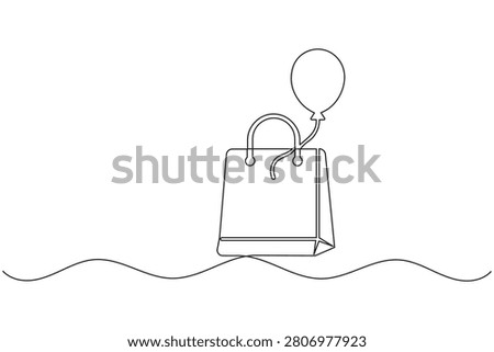 Gift shopping bag with balloon continuous one line drawing minimal birthday concept vector illustration