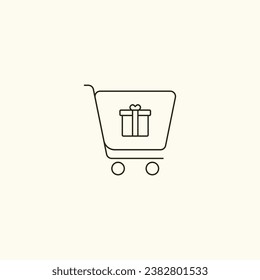 Gift Shopping Cart Icon - E-commerce, Digital Commerce, Special Occasion Gifts, Festive Shopping - Online Store Retail Technology - Vector Illustration for Holiday and Present
