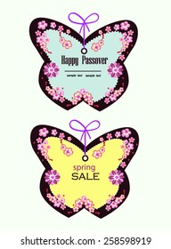 gift shopping tags for holiday Passover,abstract butterfly with floral ornament.