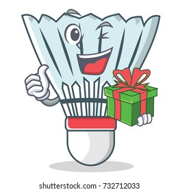 With gift shuttlecock character cartoon vector art illustration