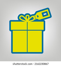 Gift sign with tag. Icon in colors of Ukraine flag (yellow, blue) at gray Background. Illustration.