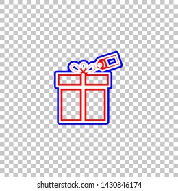 Gift sign with tag. Red, white and contour icon at transparent background. Illustration.
