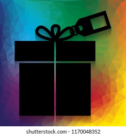 Gift sign with tag. Vector. Flat style black icon on white.