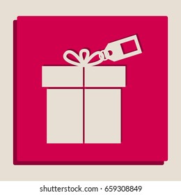 Gift sign with tag. Vector. Grayscale version of Popart-style icon.