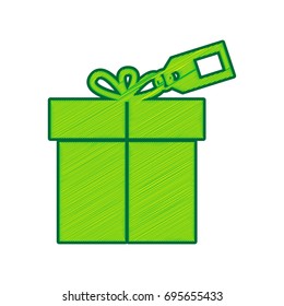 Gift sign with tag. Vector. Lemon scribble icon on white background. Isolated