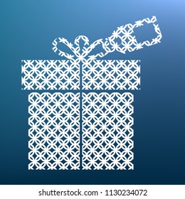 Gift sign with tag. Vector. White textured icon at lapis lazuli gradient background.