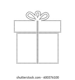 Gift sign. Vector. Black dotted icon on white background. Isolated.