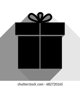 Gift sign. Vector. Black icon with two flat gray shadows on white background.
