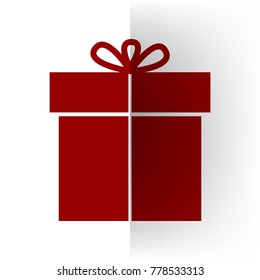 Gift sign. Vector. Bordo icon on white bending paper background.